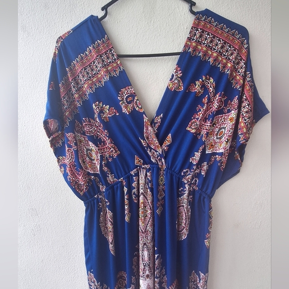 Lapogee Made In India Paysley Blue Double V Women's Maxi Dress 1X - Picture 6 of 8